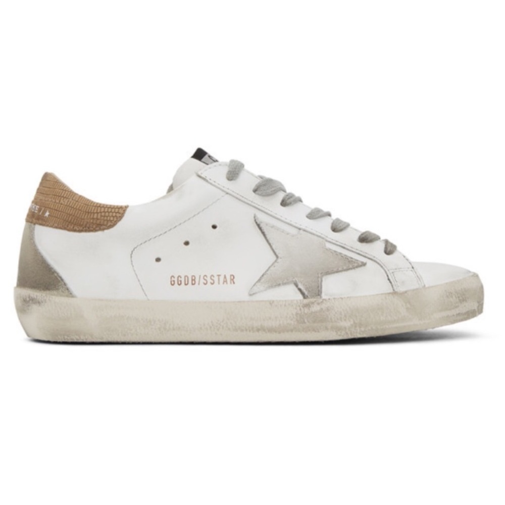 **Sold on another App**Golden Goose Superstar White/Light Brown Lizard Suede 40